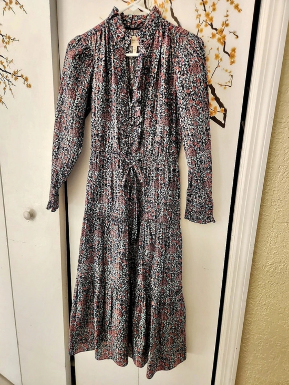 La Vie Rebecca Taylor Claudine Dress Floral Midi Blue & Red XS